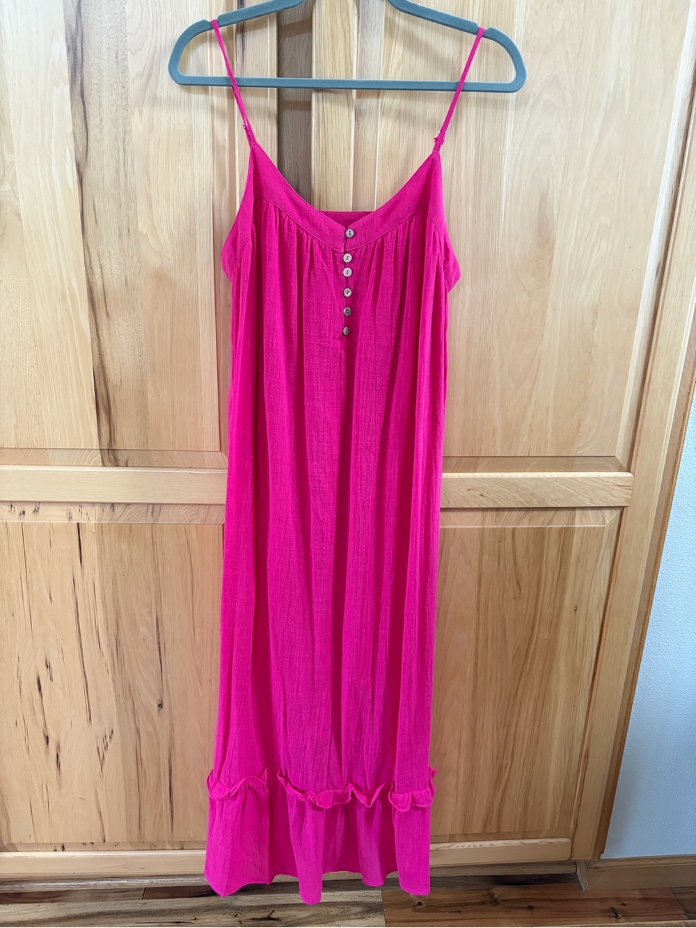 NWT-Bright Pink Spaghetti Strap Maxi Dress -100% Cotton